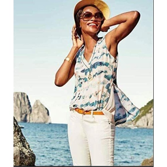 CAbi Tops - Cabi Womens Gelato Top Size XS Peach Teal Watercolor Stripe Sleeveless #5035